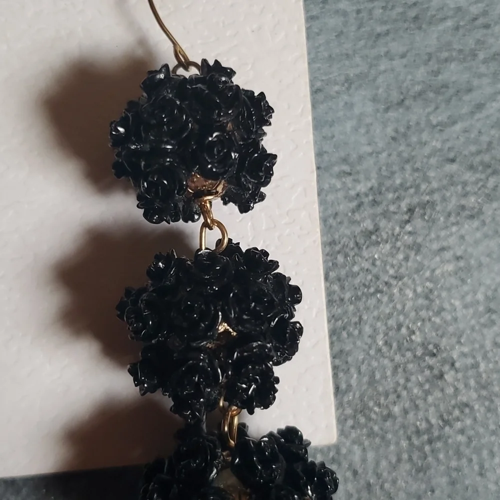Black Rose Goldtone Chandelier Earrings